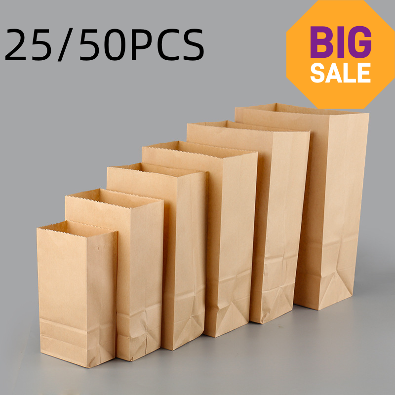 Food Storage Roll Bags - 25/50pcs Brown Kraft Paper Bags Exquisite