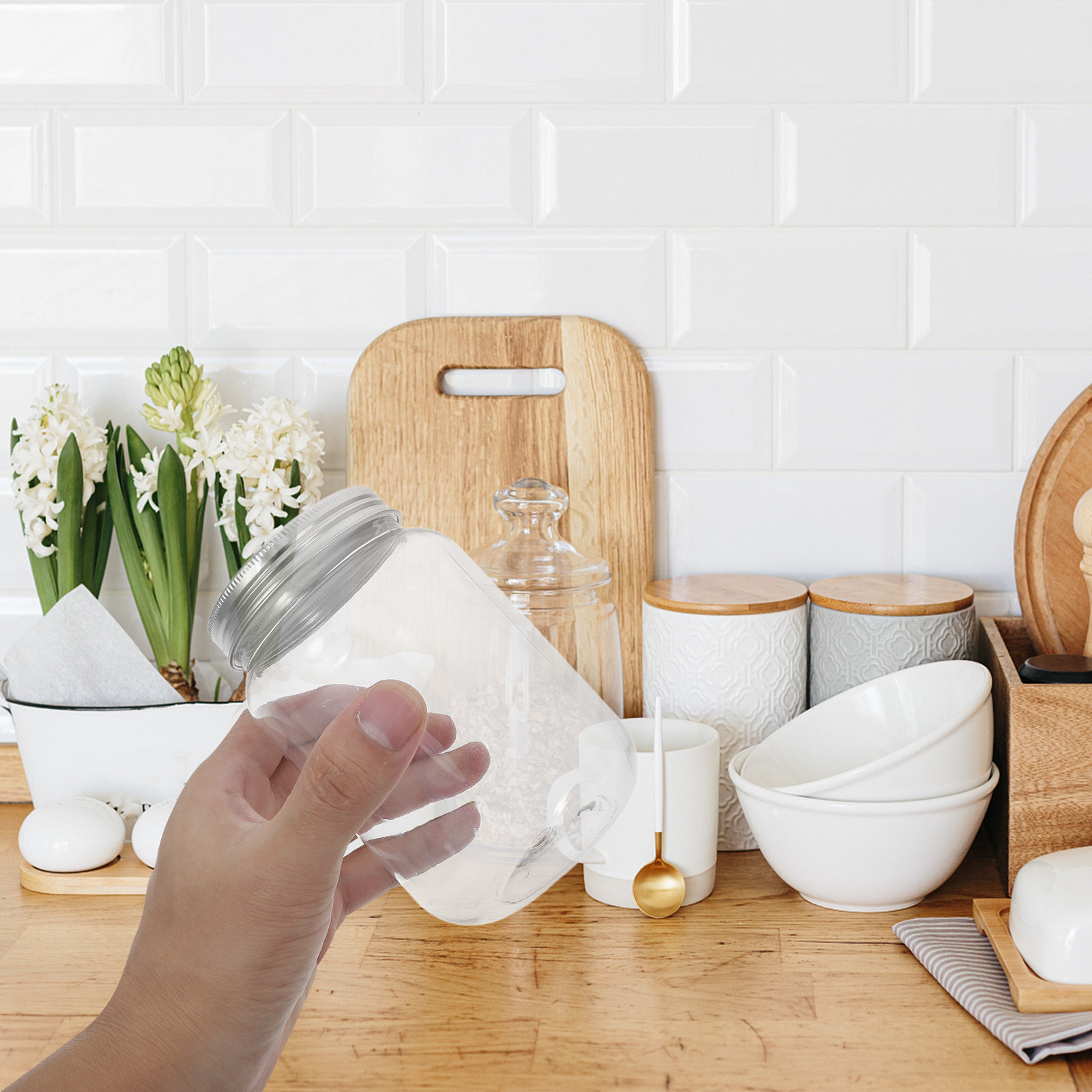 Food Storage Kitchen - 4Pcs Clear Plastic Jars with Airtight