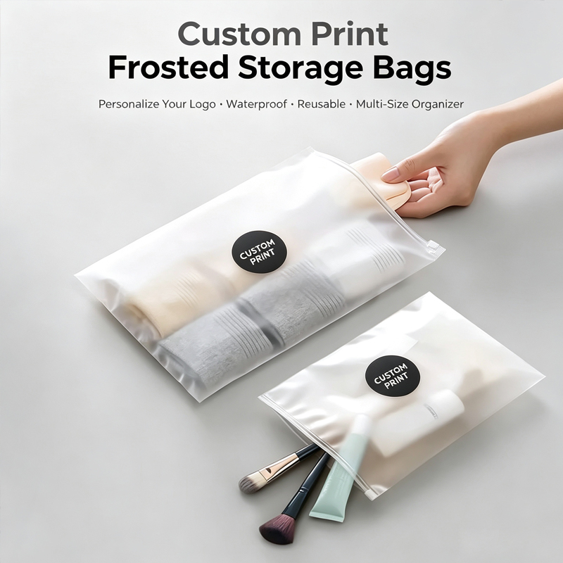 Food Storage Reusable Bags - Custom Logo Print Frosted Zipper Bags